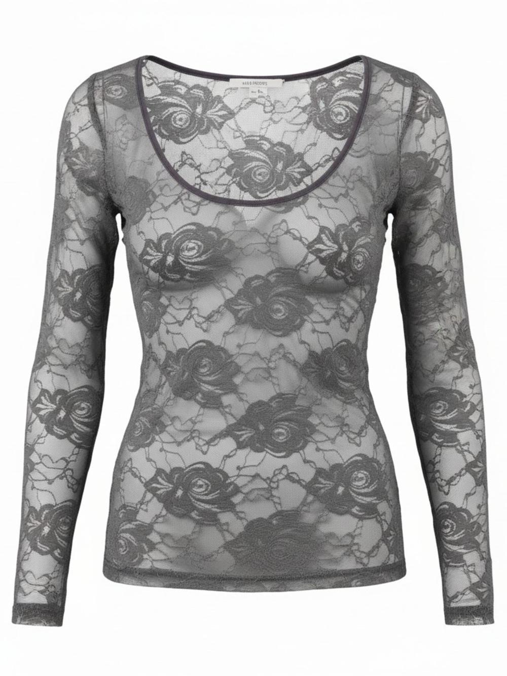 Love Culture Sheer Floral Lace Long-Sleeve Top - Gray